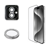 Apple iPhone 16 Plus Guess Orjinal Lisanslı Rhinestone Ekran Koruyucu + Lens Koruyucu 2in1 Aksesuar Seti