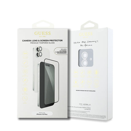 Apple iPhone 16 Plus Guess Orjinal Lisanslı Rhinestone Ekran Koruyucu + Lens Koruyucu 2in1 Aksesuar Seti