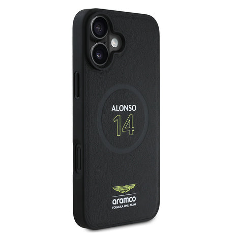 Apple iPhone 16 Plus Kılıf Aston Martin Orjinal Lisanslı M-safe Şarj Özellikli PU Deri Alonso 14 Baskılı Kapak