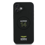 Apple iPhone 16 Plus Kılıf Aston Martin Orjinal Lisanslı M-safe Şarj Özellikli PU Deri Alonso 14 Baskılı Kapak