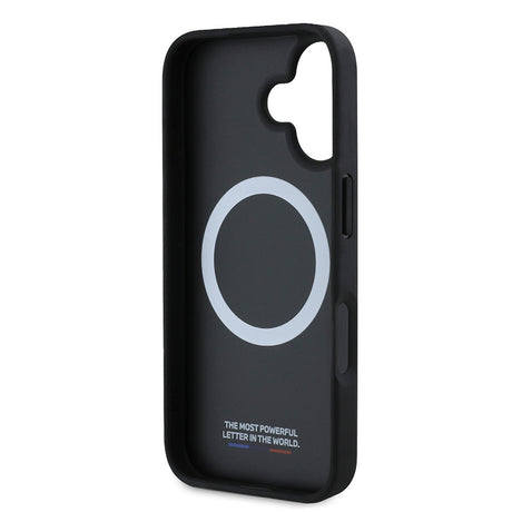 Apple iPhone 16 Plus Kılıf BMW Orjinal Lisanslı M-safe Şarj Özellikli M Logolu Üç Çizgili Delikli Deri Kapak