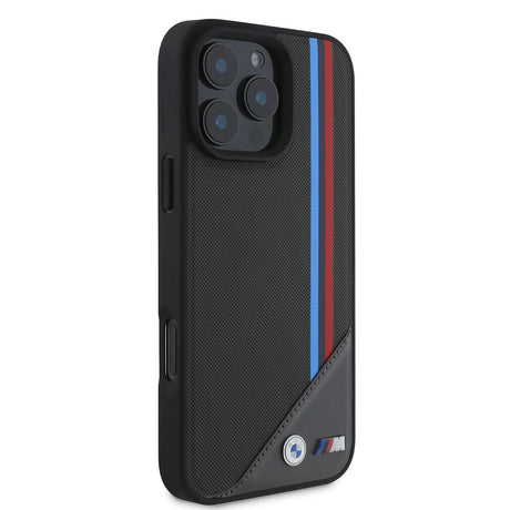 Apple iPhone 16 Plus Kılıf BMW Orjinal Lisanslı M-safe Şarj Özellikli M Logolu Üç Çizgili Dikiş Detaylı Meshed Tricolor Stripes Kapak
