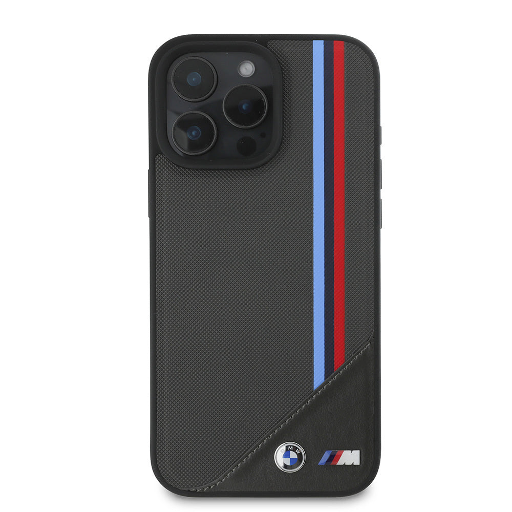 Apple iPhone 16 Plus Kılıf BMW Orjinal Lisanslı M-safe Şarj Özellikli M Logolu Üç Çizgili Dikiş Detaylı Meshed Tricolor Stripes Kapak