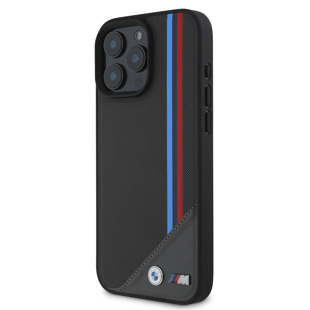 Apple iPhone 16 Plus Kılıf BMW Orjinal Lisanslı M-safe Şarj Özellikli M Logolu Üç Çizgili Dikiş Detaylı Meshed Tricolor Stripes Kapak