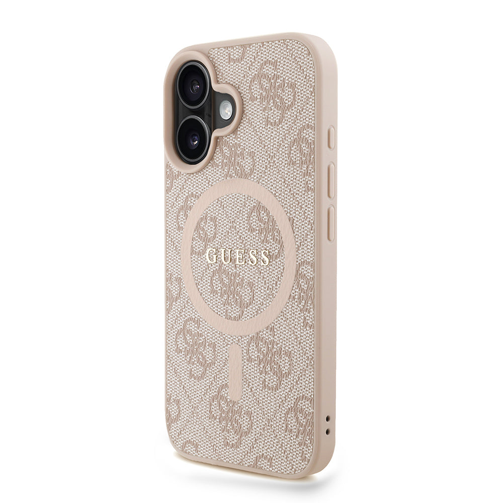 Apple iPhone 16 Plus Kılıf Guess Orjinal Lisanslı M-safe Şarj Özellikli PU Deri Bilek Askı İpli Yazı Logolu Kapak