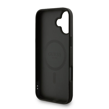 Apple iPhone 16 Plus Kılıf Guess Orjinal Lisanslı M-safe Şarj Özellikli PU Deri Bilek Askı İpli Yazı Logolu Kapak