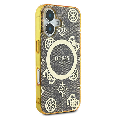 Apple iPhone 16 Plus Kılıf Guess Orjinal Lisanslı M-safe Şarj Özellikli 4G Desenli IML Yazı Logolu Peony Kapak