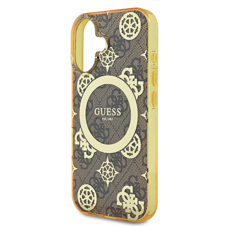 Apple iPhone 16 Plus Kılıf Guess Orjinal Lisanslı M-safe Şarj Özellikli 4G Desenli IML Yazı Logolu Peony Kapak