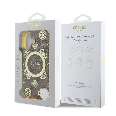 Apple iPhone 16 Plus Kılıf Guess Orjinal Lisanslı M-safe Şarj Özellikli 4G Desenli IML Yazı Logolu Peony Kapak
