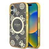 Apple iPhone 16 Plus Kılıf Guess Orjinal Lisanslı M-safe Şarj Özellikli 4G Desenli IML Yazı Logolu Peony Kapak