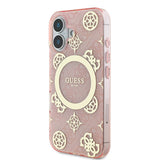 Apple iPhone 16 Plus Kılıf Guess Orjinal Lisanslı M-safe Şarj Özellikli 4G Desenli IML Yazı Logolu Peony Kapak