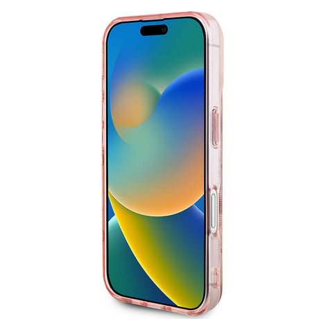 Apple iPhone 16 Plus Kılıf Guess Orjinal Lisanslı M-safe Şarj Özellikli 4G Desenli IML Yazı Logolu Peony Kapak