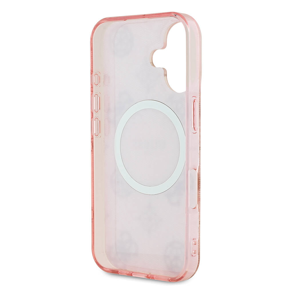 Apple iPhone 16 Plus Kılıf Guess Orjinal Lisanslı M-safe Şarj Özellikli 4G Desenli IML Yazı Logolu Peony Kapak