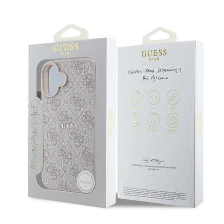 Apple iPhone 16 Plus Kılıf Guess Orjinal Lisanslı M-safe Şarj Özellikli 4G Desenli Yazı Logolu Kapak