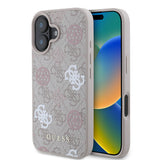 Apple iPhone 16 Plus Kılıf Guess Orjinal Lisanslı M-safe Şarj Özellikli 4G Desenli Yazı Logolu Peony Kapak
