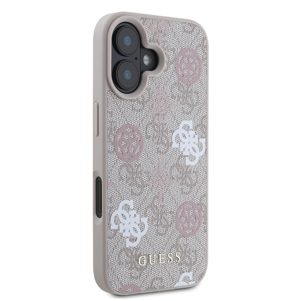 Apple iPhone 16 Plus Kılıf Guess Orjinal Lisanslı M-safe Şarj Özellikli 4G Desenli Yazı Logolu Peony Kapak