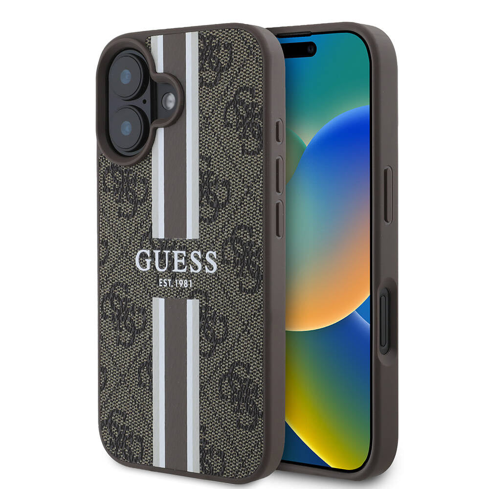 Apple iPhone 16 Plus Kılıf Guess Orjinal Lisanslı M-safe Şarj Özellikli 4G Şerit Tasarımlı Printed Kapak