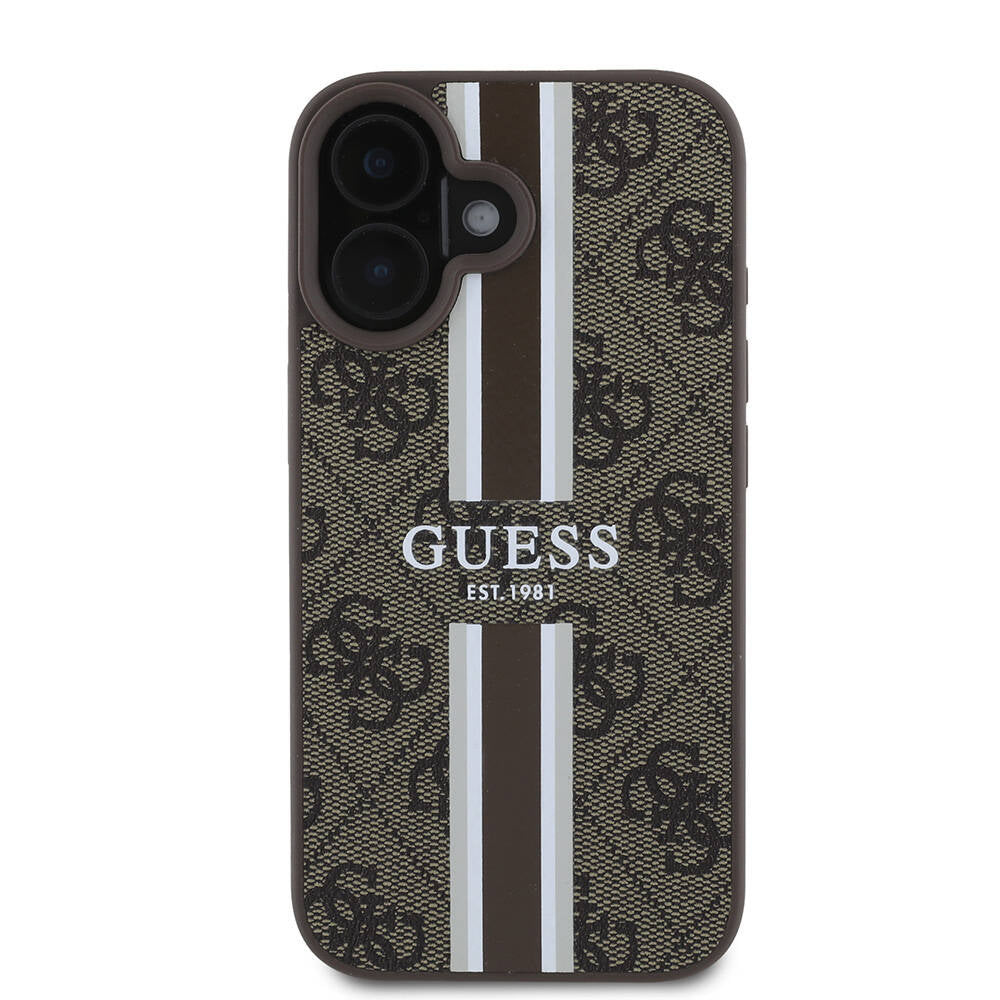 Apple iPhone 16 Plus Kılıf Guess Orjinal Lisanslı M-safe Şarj Özellikli 4G Şerit Tasarımlı Printed Kapak