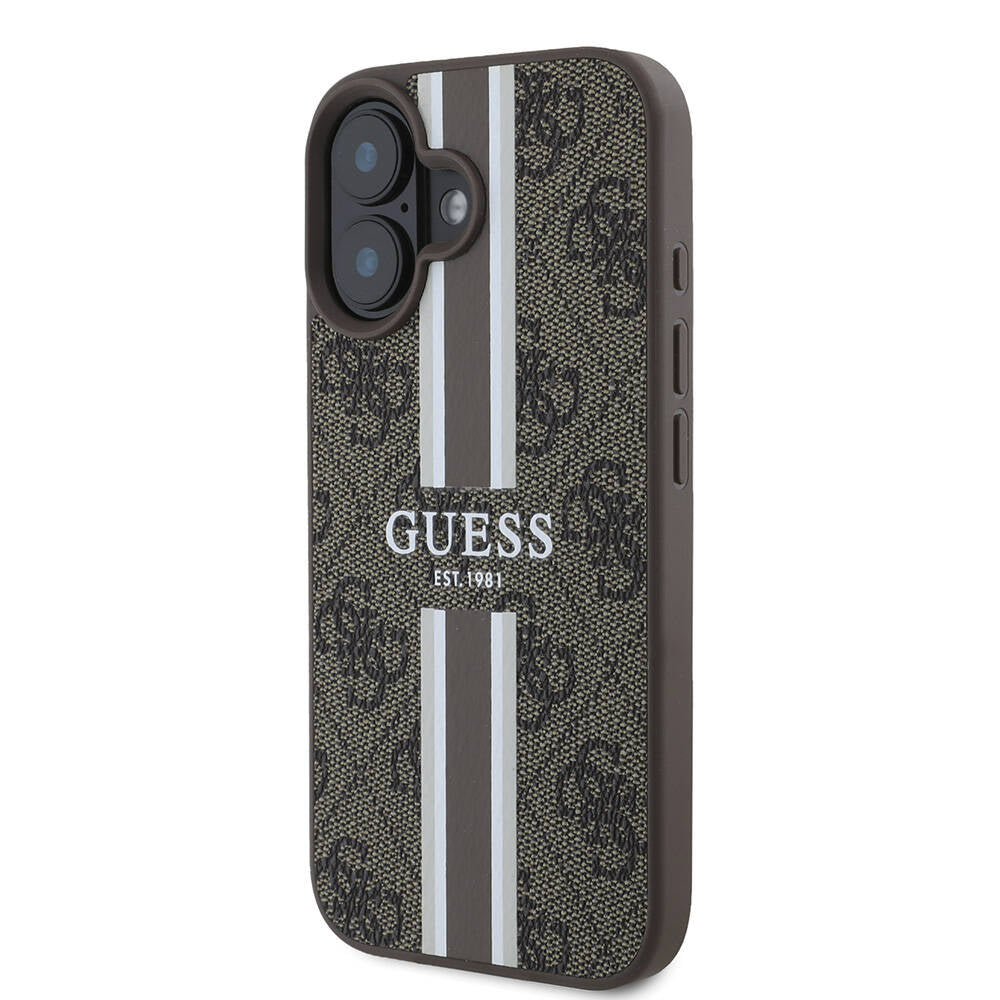 Apple iPhone 16 Plus Kılıf Guess Orjinal Lisanslı M-safe Şarj Özellikli 4G Şerit Tasarımlı Printed Kapak