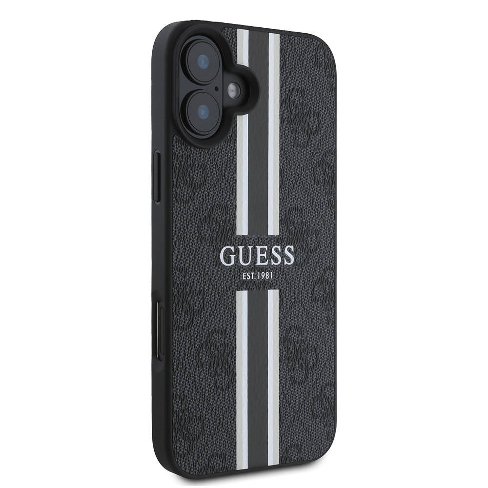 Apple iPhone 16 Plus Kılıf Guess Orjinal Lisanslı M-safe Şarj Özellikli 4G Şerit Tasarımlı Printed Kapak