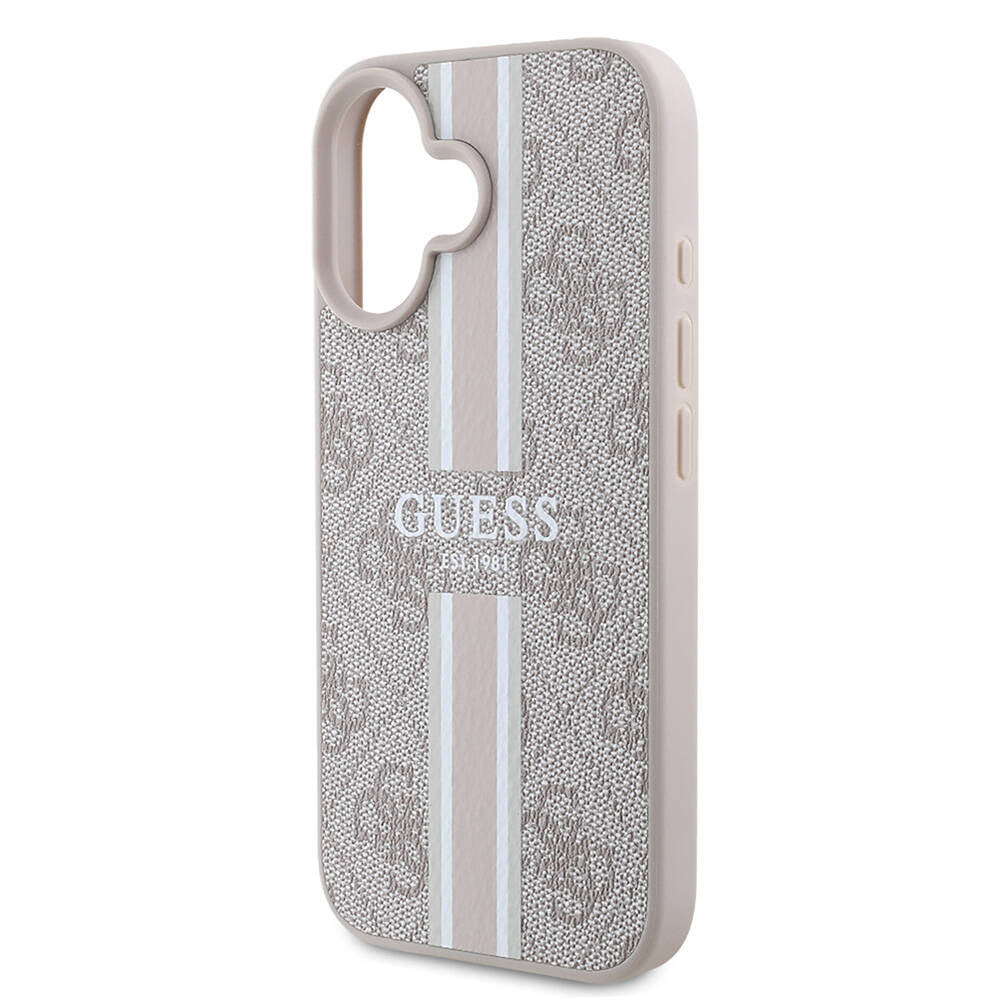 Apple iPhone 16 Plus Kılıf Guess Orjinal Lisanslı M-safe Şarj Özellikli 4G Şerit Tasarımlı Printed Kapak