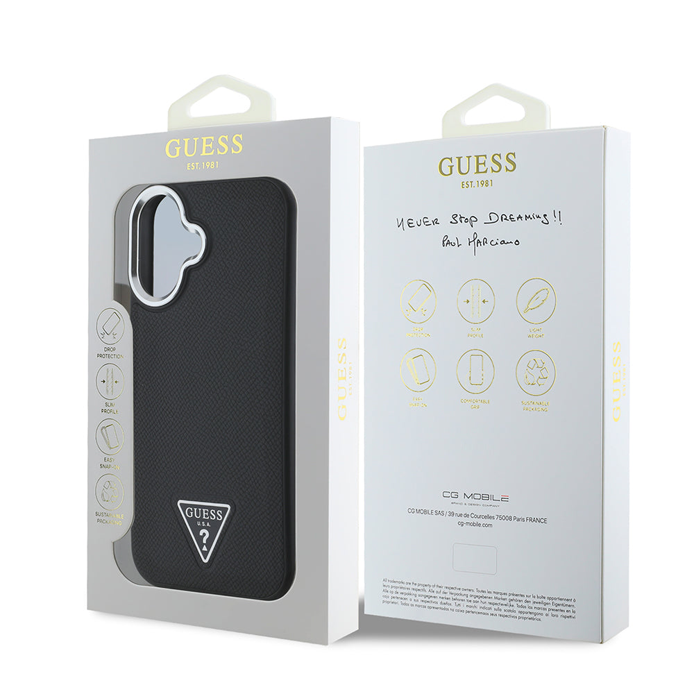 Apple iPhone 16 Plus Kılıf Guess Orjinal Lisanslı M-safe Şarj Özellikli Grained Triangle Kapak