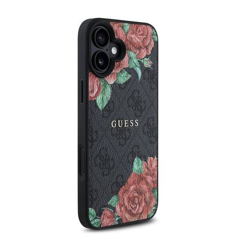 Apple iPhone 16 Plus Kılıf Guess Orjinal Lisanslı M-safe Şarj Özellikli Gül Baskılı 4G Desenli Yazı Logolu Kapak