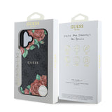 Apple iPhone 16 Plus Kılıf Guess Orjinal Lisanslı M-safe Şarj Özellikli Gül Baskılı 4G Desenli Yazı Logolu Kapak
