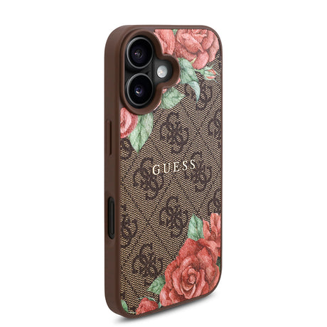 Apple iPhone 16 Plus Kılıf Guess Orjinal Lisanslı M-safe Şarj Özellikli Gül Baskılı 4G Desenli Yazı Logolu Kapak