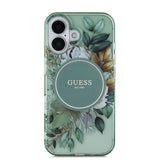 Apple iPhone 16 Plus Kılıf Guess Orjinal Lisanslı M-safe Şarj Özellikli IML Baskılı Çiçek İnci Bileklikli Kapak