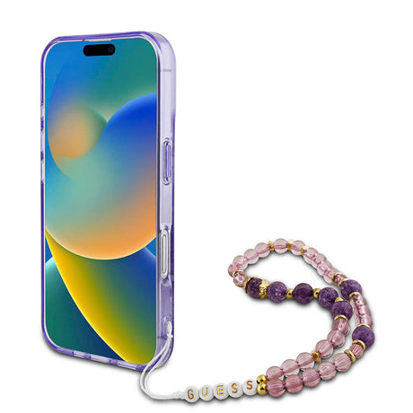 Apple iPhone 16 Plus Kılıf Guess Orjinal Lisanslı M-safe Şarj Özellikli IML Baskılı Çiçek İnci Bileklikli Kapak