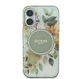 Apple iPhone 16 Plus Kılıf Guess Orjinal Lisanslı M-safe Şarj Özellikli IML Baskılı Yazı Logolu Flower Tonal Circle Kapak