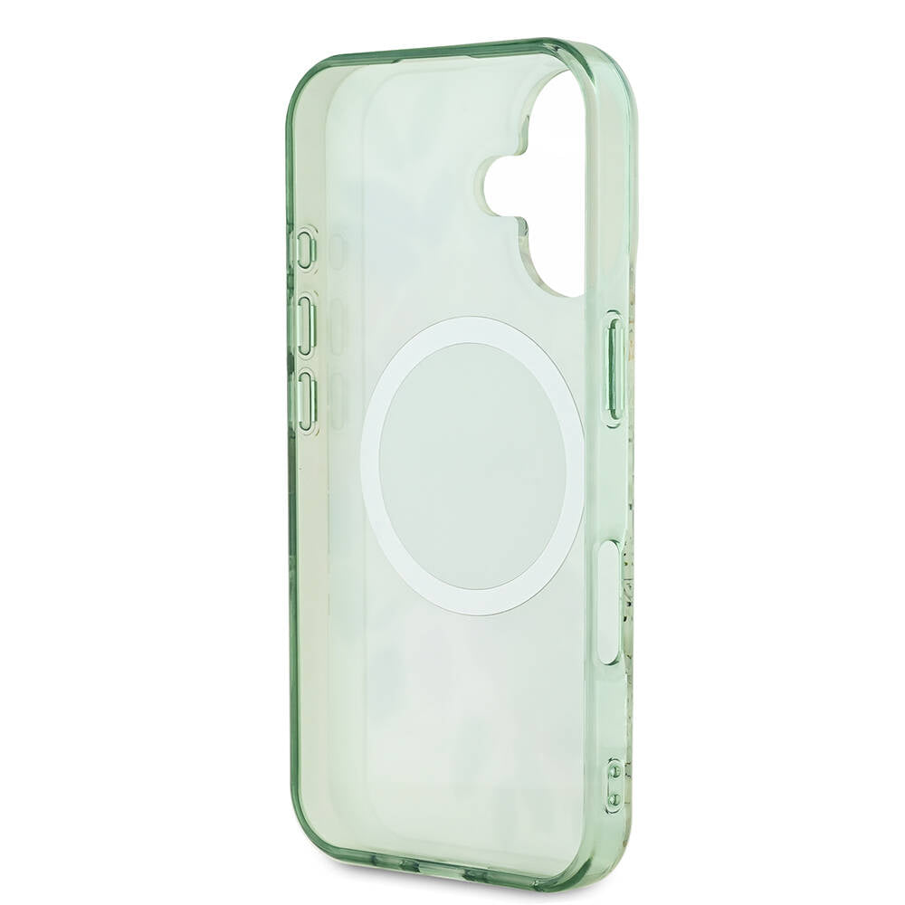Apple iPhone 16 Plus Kılıf Guess Orjinal Lisanslı M-safe Şarj Özellikli IML Baskılı Yazı Logolu Flower Tonal Circle Kapak