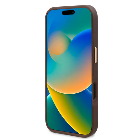 Apple iPhone 16 Plus Kılıf Guess Orjinal Lisanslı M-safe Şarj Özellikli PU 4G Desenli Metal Plaka Klasik Logolu Kapak