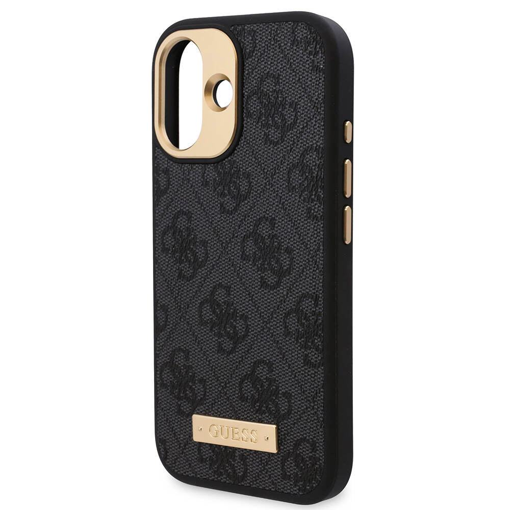 Apple iPhone 16 Plus Kılıf Guess Orjinal Lisanslı M-safe Şarj Özellikli PU 4G Desenli Metal Plaka Klasik Logolu Kapak
