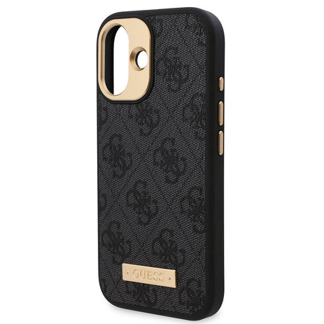 Apple iPhone 16 Plus Kılıf Guess Orjinal Lisanslı M-safe Şarj Özellikli PU 4G Desenli Metal Plaka Klasik Logolu Kapak