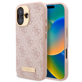 Apple iPhone 16 Plus Kılıf Guess Orjinal Lisanslı M-safe Şarj Özellikli PU 4G Desenli Metal Plaka Klasik Logolu Kapak