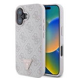 Apple iPhone 16 Plus Kılıf Guess Orjinal Lisanslı M-safe Şarj Özellikli PU Deri 4G Desenli Taşlı Üçgen Logolu Kapak