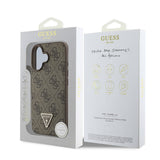 Apple iPhone 16 Plus Kılıf Guess Orjinal Lisanslı M-safe Şarj Özellikli PU Deri 4G Desenli Taşlı Üçgen Logolu Kapak