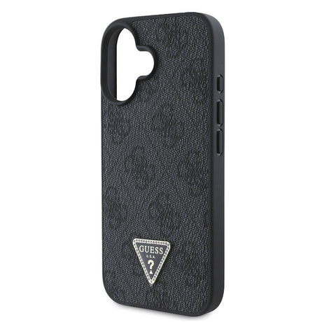 Apple iPhone 16 Plus Kılıf Guess Orjinal Lisanslı M-safe Şarj Özellikli PU Deri 4G Desenli Taşlı Üçgen Logolu Kapak