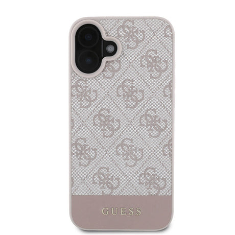 Apple iPhone 16 Plus Kılıf Guess Orjinal Lisanslı M-safe Şarj Özellikli PU Deri Şerit Logo Dizaynlı Kapak