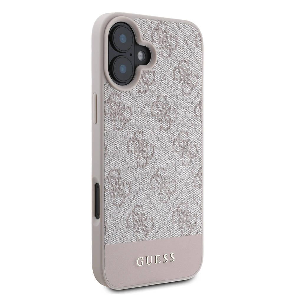 Apple iPhone 16 Plus Kılıf Guess Orjinal Lisanslı M-safe Şarj Özellikli PU Deri Şerit Logo Dizaynlı Kapak