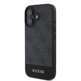 Apple iPhone 16 Plus Kılıf Guess Orjinal Lisanslı M-safe Şarj Özellikli PU Deri Şerit Logo Dizaynlı Kapak