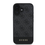 Apple iPhone 16 Plus Kılıf Guess Orjinal Lisanslı M-safe Şarj Özellikli PU Deri Şerit Logo Dizaynlı Kapak