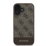 Apple iPhone 16 Plus Kılıf Guess Orjinal Lisanslı M-safe Şarj Özellikli PU Deri Şerit Logo Dizaynlı Kapak