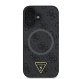 Apple iPhone 16 Plus Kılıf Guess Orjinal Lisanslı M-safe Şarj Özellikli PU Üçgen Logo 4G Desenli Kapak