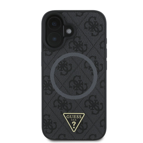 Apple iPhone 16 Plus Kılıf Guess Orjinal Lisanslı M-safe Şarj Özellikli PU Üçgen Logo 4G Desenli Kapak