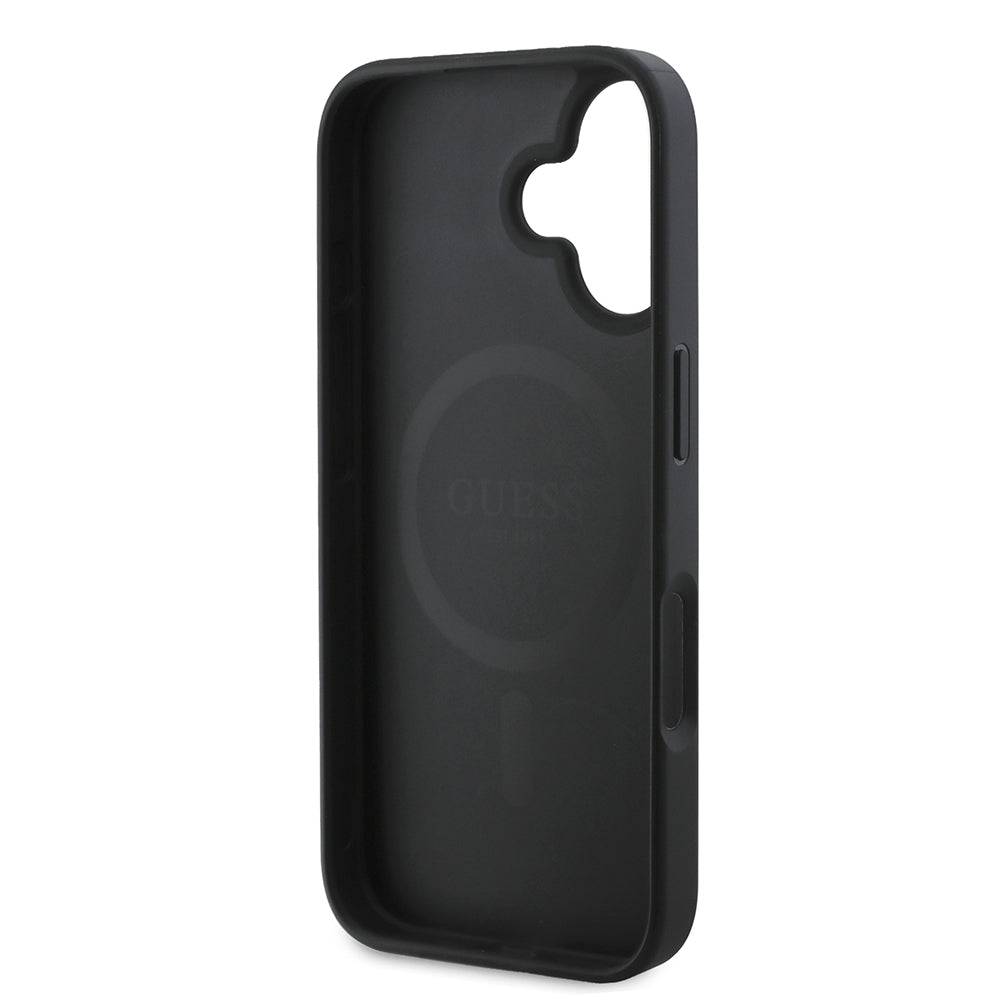 Apple iPhone 16 Plus Kılıf Guess Orjinal Lisanslı M-safe Şarj Özellikli PU Üçgen Logo 4G Desenli Kapak