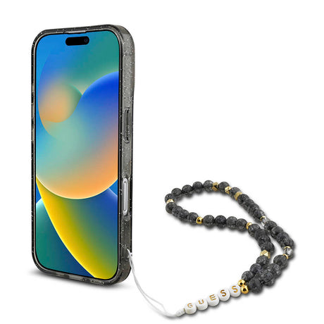 Apple iPhone 16 Plus Kılıf Guess Orjinal Lisanslı M-safe Şarj Özellikli Simli Silikon İnci Bileklikli Kapak