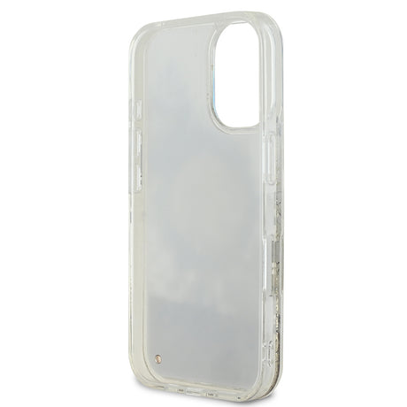 Apple iPhone 16 Plus Kılıf Guess Orjinal Lisanslı M-safe Şarj Özellikli Sıvılı Simli Çiçek Desenli Kapak